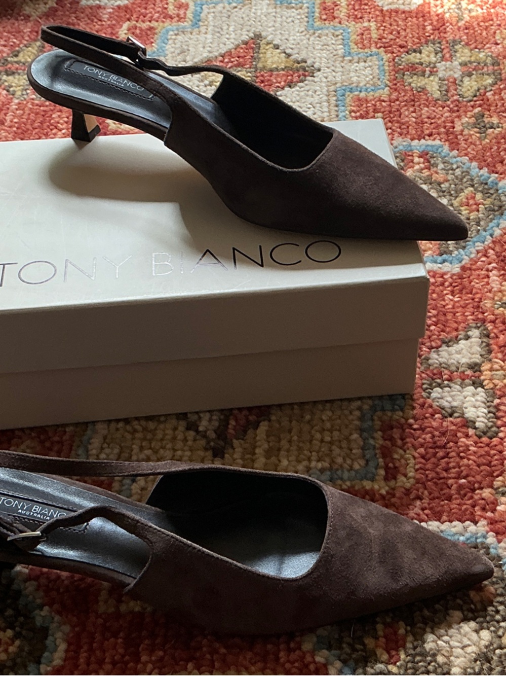 Tony Bianco Espresso Suede Slingback Kitten Heels, y2k vibes, quiet luxury - Picture 4 of 6